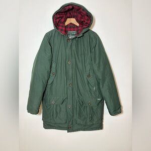 Woolrich Mens S Down Parka Green 7 Pockets Zip & Snap with Hood XWarm